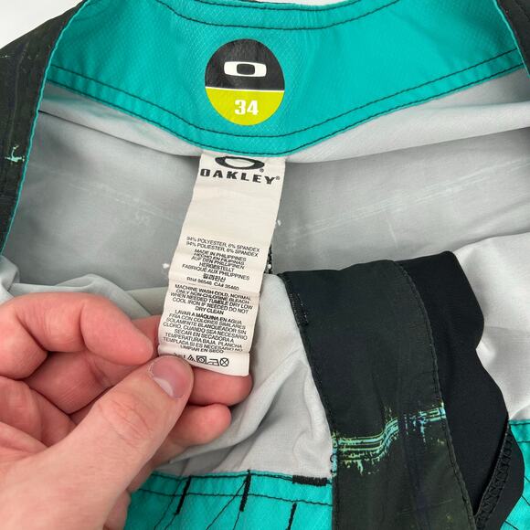 Oakley Men's 34 Cargo Board Shorts Swim Bathing Suit Surf Pocket Black Yellow - Picture 3 of 7